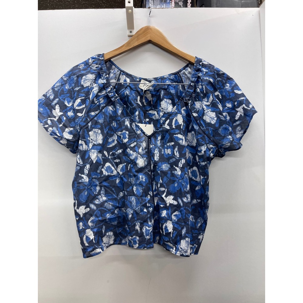 Joie Floral Print V-Neck Flutter Sleeve Blouse Blue White Batik Small NEW